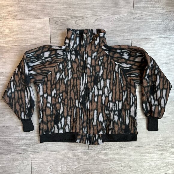 Vintage SafTBak Treebark Camo Fleece Zip Up Jacket Coat Cropped Size L - Picture 1 of 4